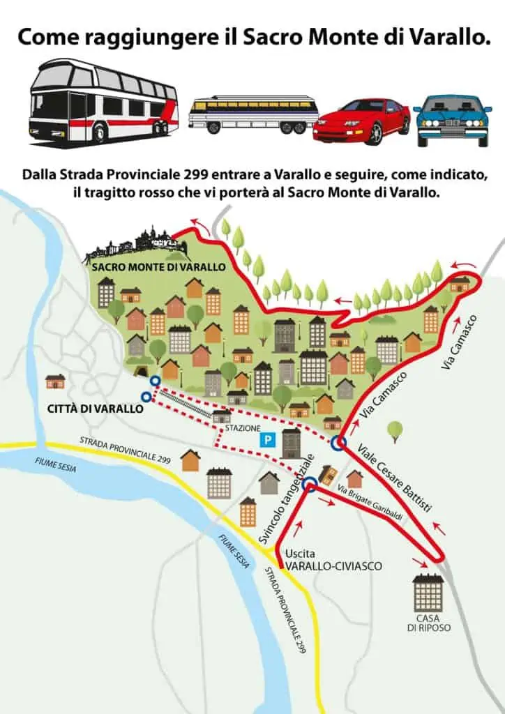 Mappa percorso in auto per Sacro Monte di Varallo